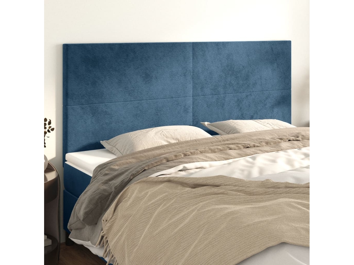 Cabecero de terciopelo de 4 piezas 90x5x78/88 cm azul oscuro