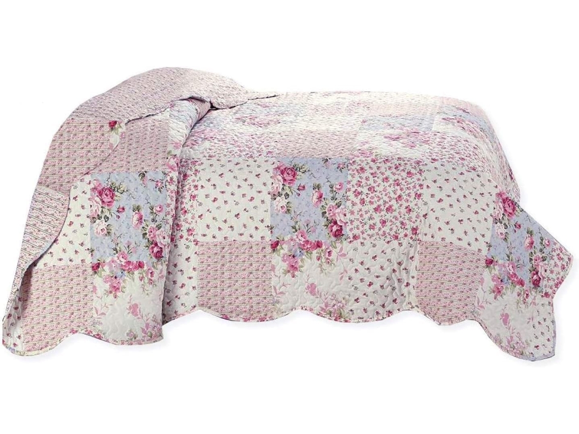 Colcha Patchwork Rosas Estilo Rústico Macia Acolchoada 140x210cm