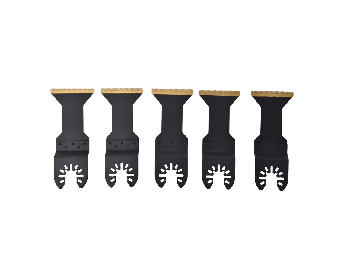 Conjunto de 5 lâminas de serra oscilante universais longas bimetálicas revestidas de titânio, tipo H, de 1-3/4 polegadas, para ferramentas de marcenaria DIY.