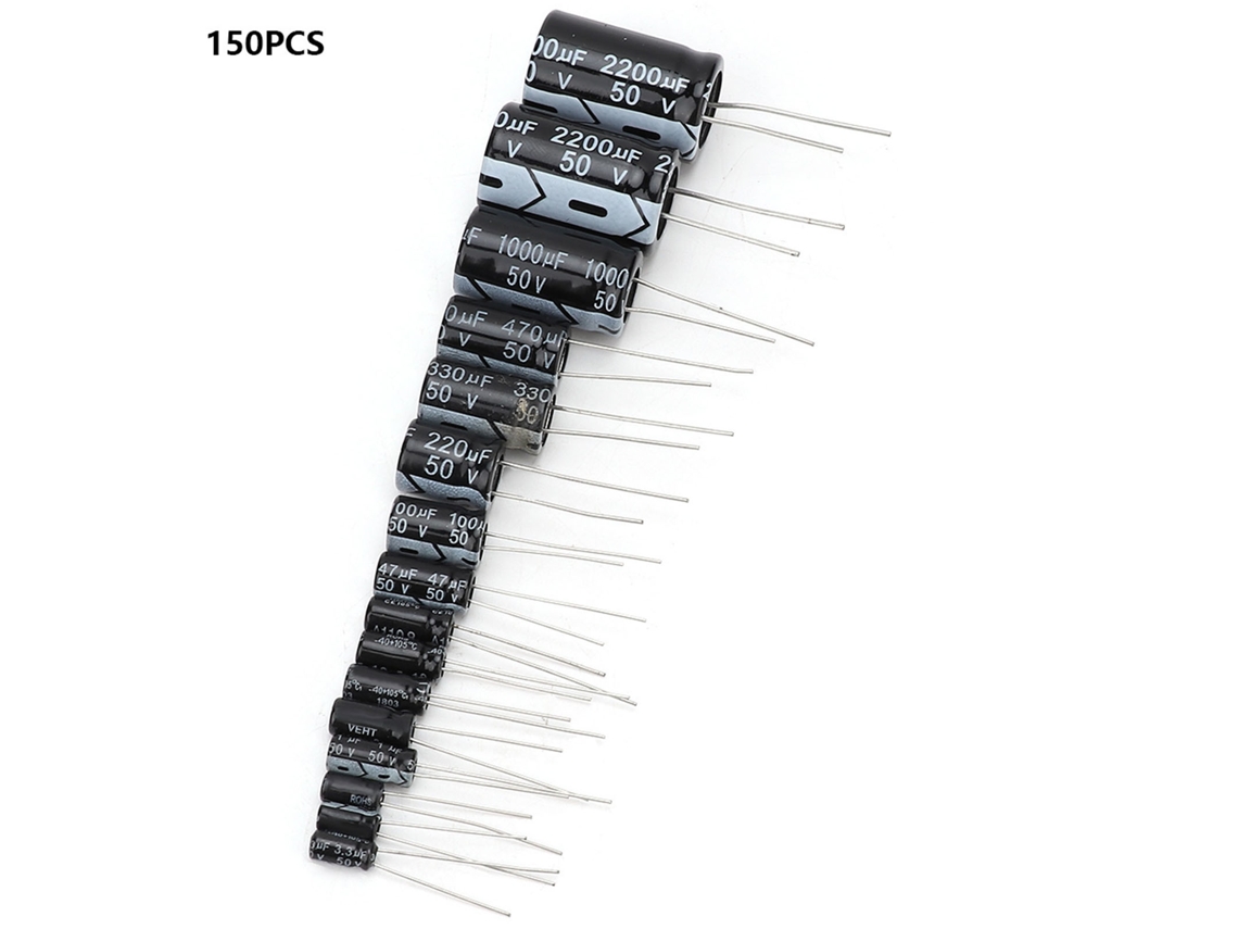Kit de Capacitores Eletrolíticos 150pcs 50v 1uf a 2200uf Assortimento para Eletrônica YURU