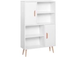 Estante Escandinava 4 Nichos + 2 Roupeiros, Prateleira Escura, Pernas Inclinadas, Madeira Maciça/aglomerado, 80x24x123 Cm, Branco - Chimi