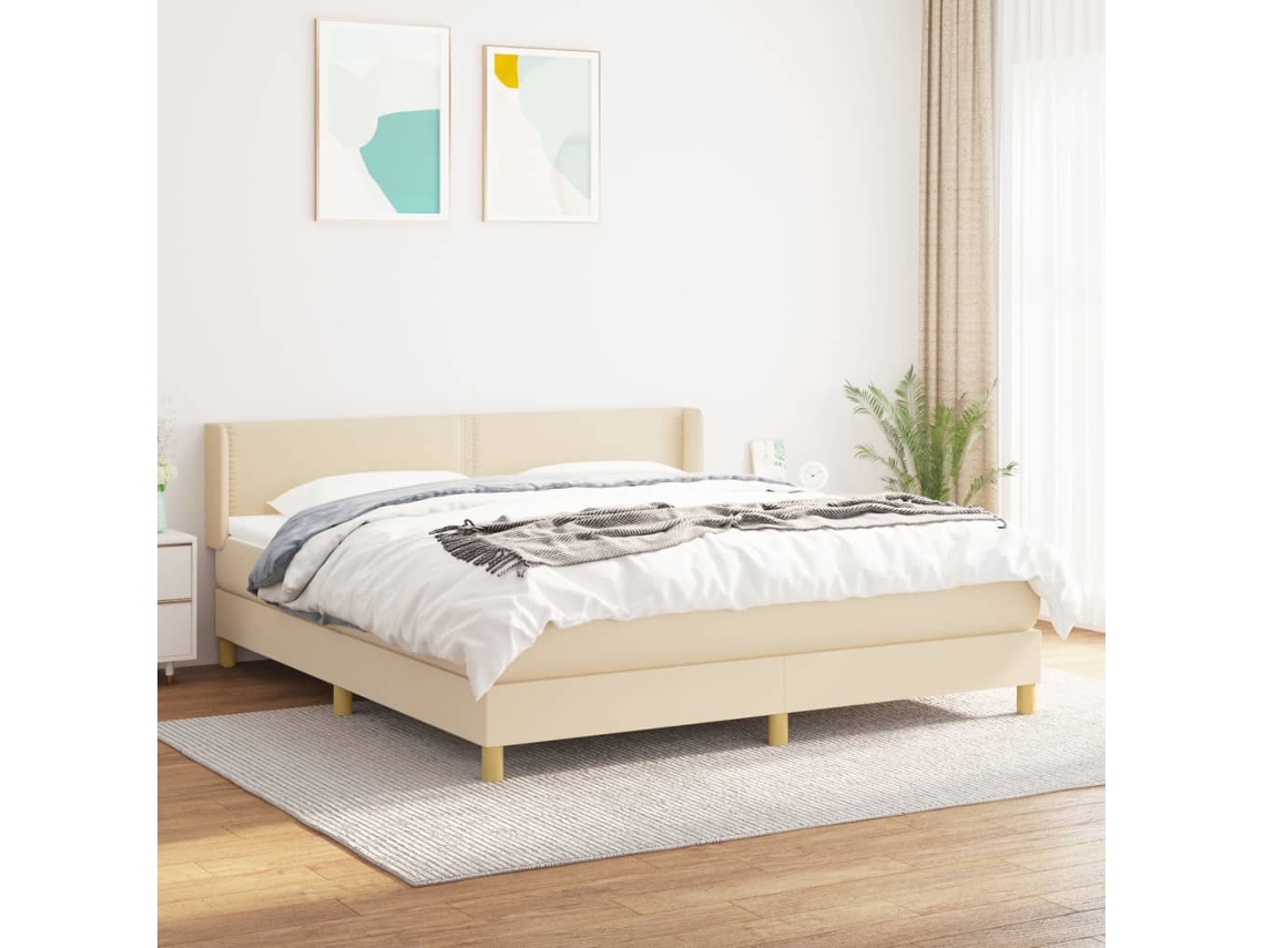 Vidaxl Cama Com Molas/colchão 180x200 Cm Tecido Cor Creme