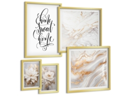Conjunto De Pinturas Flores Estilosas Mármore Interiores Espelharte (5 Peças)
