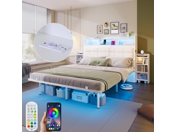 Cama Casal 140x190cm Com Cabecote, Prateleiras, Usb, Type-c E Led Branco