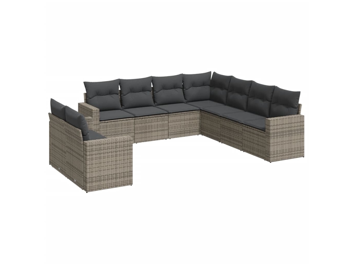 Maison Exclusive - 9 Pcs Conjunto Sofás P/ Jardim Com Almofadões Vime Pe Cinzento