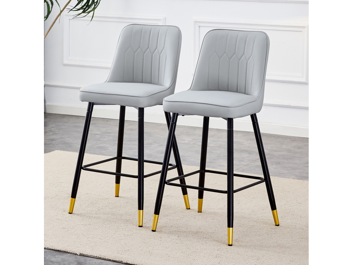 Conjunto 2 Banquetas Bar 100cm Couro Pu Cinza Claro Preto