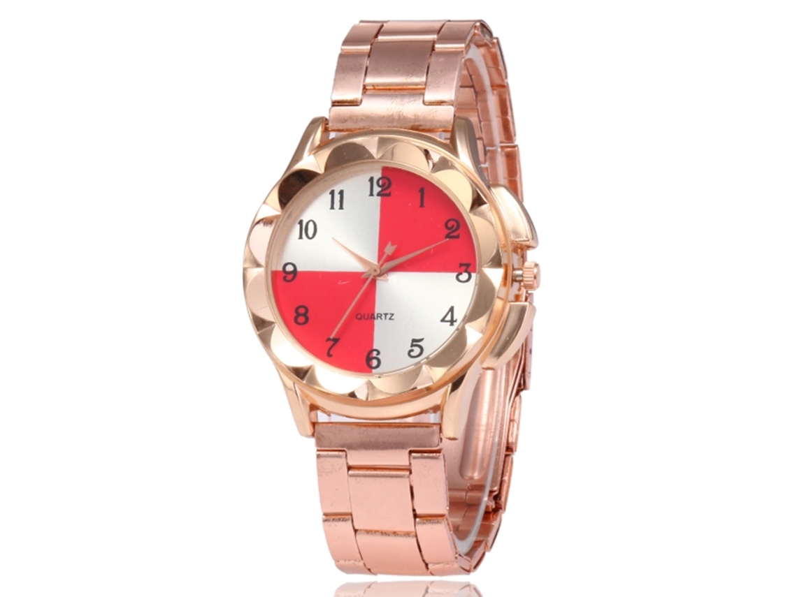 Relógio de quartzo casual unissex com pulseira de aço Zlf0722 vermelho rosado