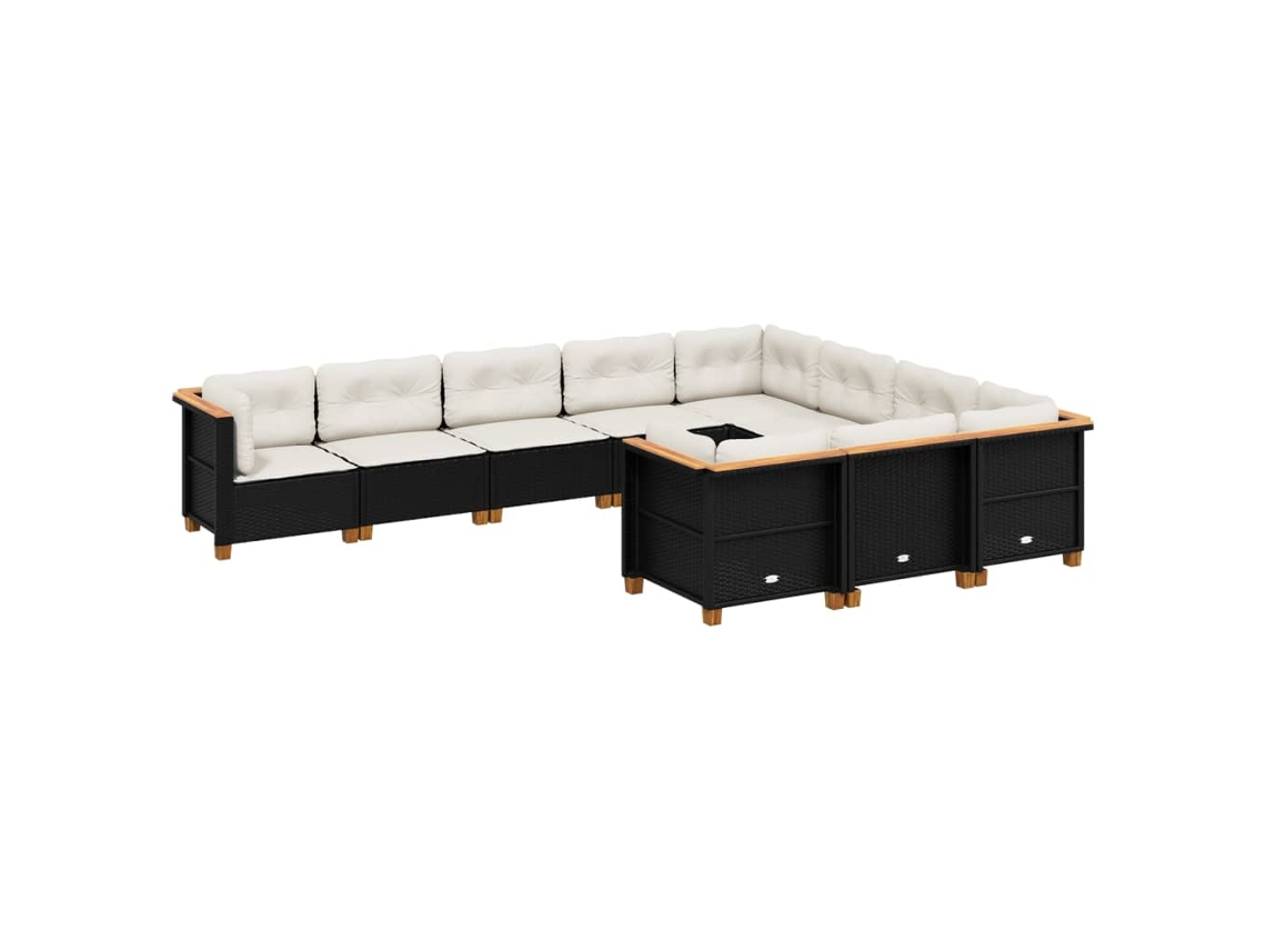 Maison Exclusive - 10 Pcs Conjunto Sofás De Jardim C/ Almofadões Vime Pe Preto