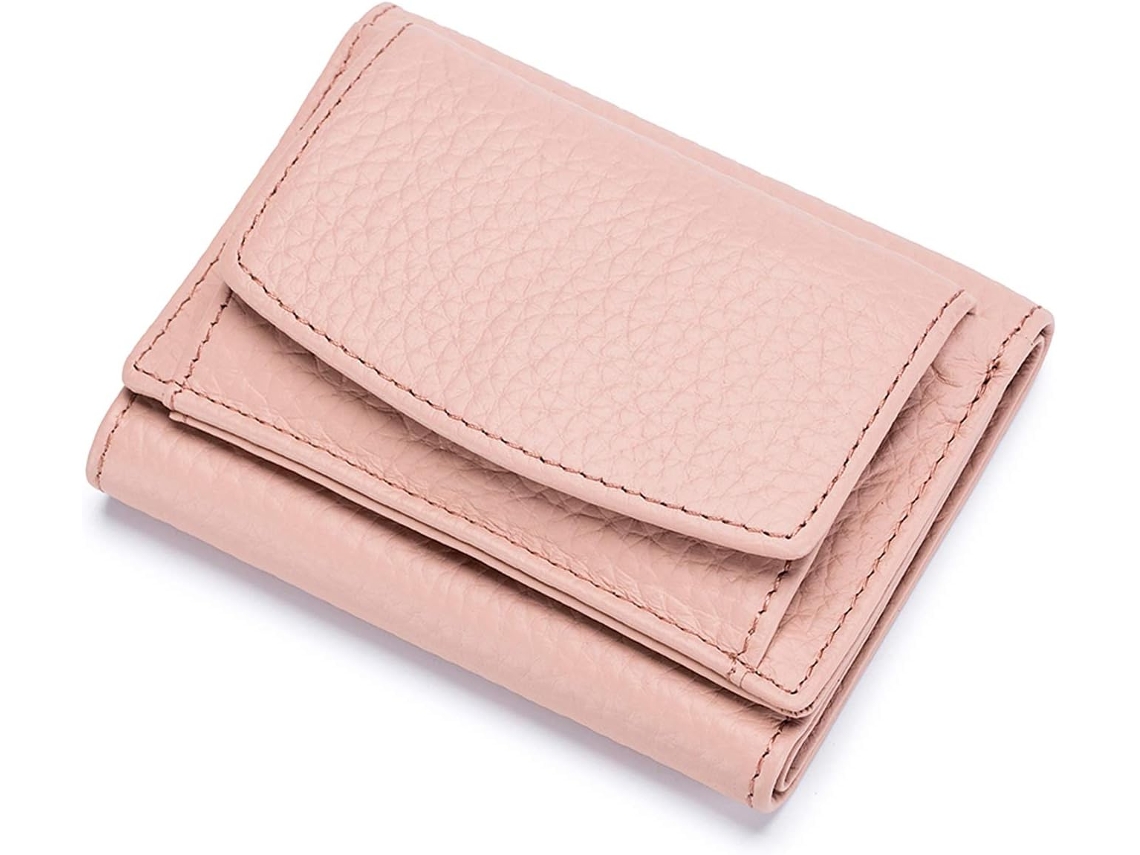Carteira Feminina De Pele Trifold Leve - Design Compacto De Três Dobras - Rosa