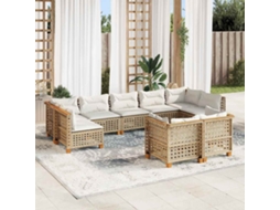 Vidaxl 9 Pcs Conjunto De Sofás P/ Jardim Com Almofadões Vime Pe Bege