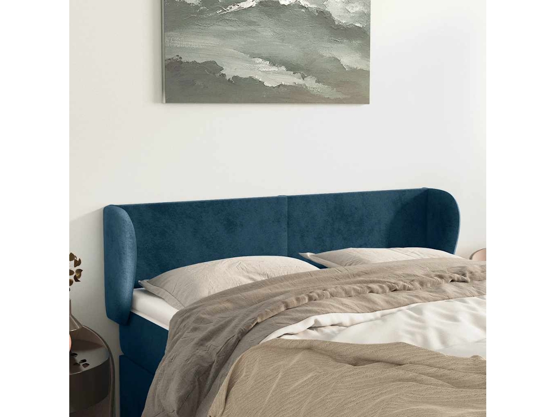 Vidaxl Cabeceira De Cama C/ Abas Veludo 147x23x78/88cm Azul-escuro