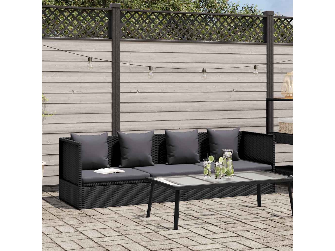 Vidaxl Sofá De Jardim Com Almofadão E Almofada Vime Pe Preto