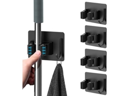 Fasst 4 Peças Porta escobas e Mop de Aço Inoxidável, Organizador Autoadesivo de Parede com Gancho para Ferramentas de Limpeza e Jardim CUIDADOS