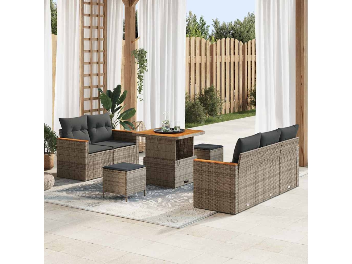 Vidaxl Conjunto De Sofá De Jardim Com Almofada 10 Pcs Cinzeto Vime Pe