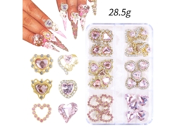 Conjunto de 6 Compartimentos para Decoração de Unhas, com Strass 3d em Acrílico, Cor Rosa. PANOONA