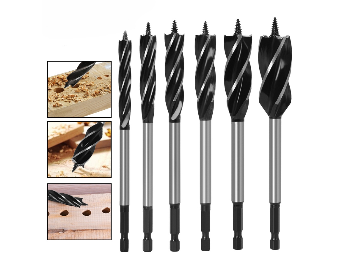 Conjunto de 6 Brocas para Madeira de Grande Diâmetro, em Aço Carbono, para Perfuração em Alta Velocidade Diâmetros10mm,12mm,14mm,16mm,18mm,20mm. X001
