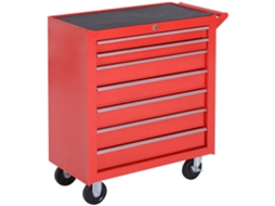 Carrinho de Ferramentas com 7 Gavetas e Rodas Oficina Caixa de Fechadura Móvel Móvel 69x33x75cm Vermelho op