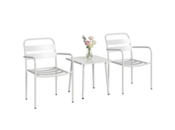 Conjunto de jardim externo de 3 peças em aço galvanizado com 2 cadeiras e mesa de vidro branco ZENCORE SERVICES