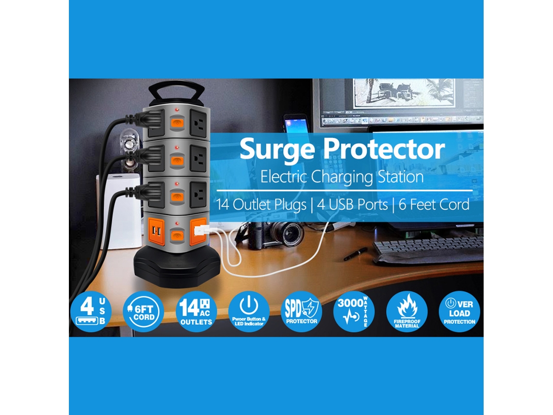Laxiscreed Protetor De Surtos Torre Com 14 Tomadas E Usb Para Segurança E Energia Confiável