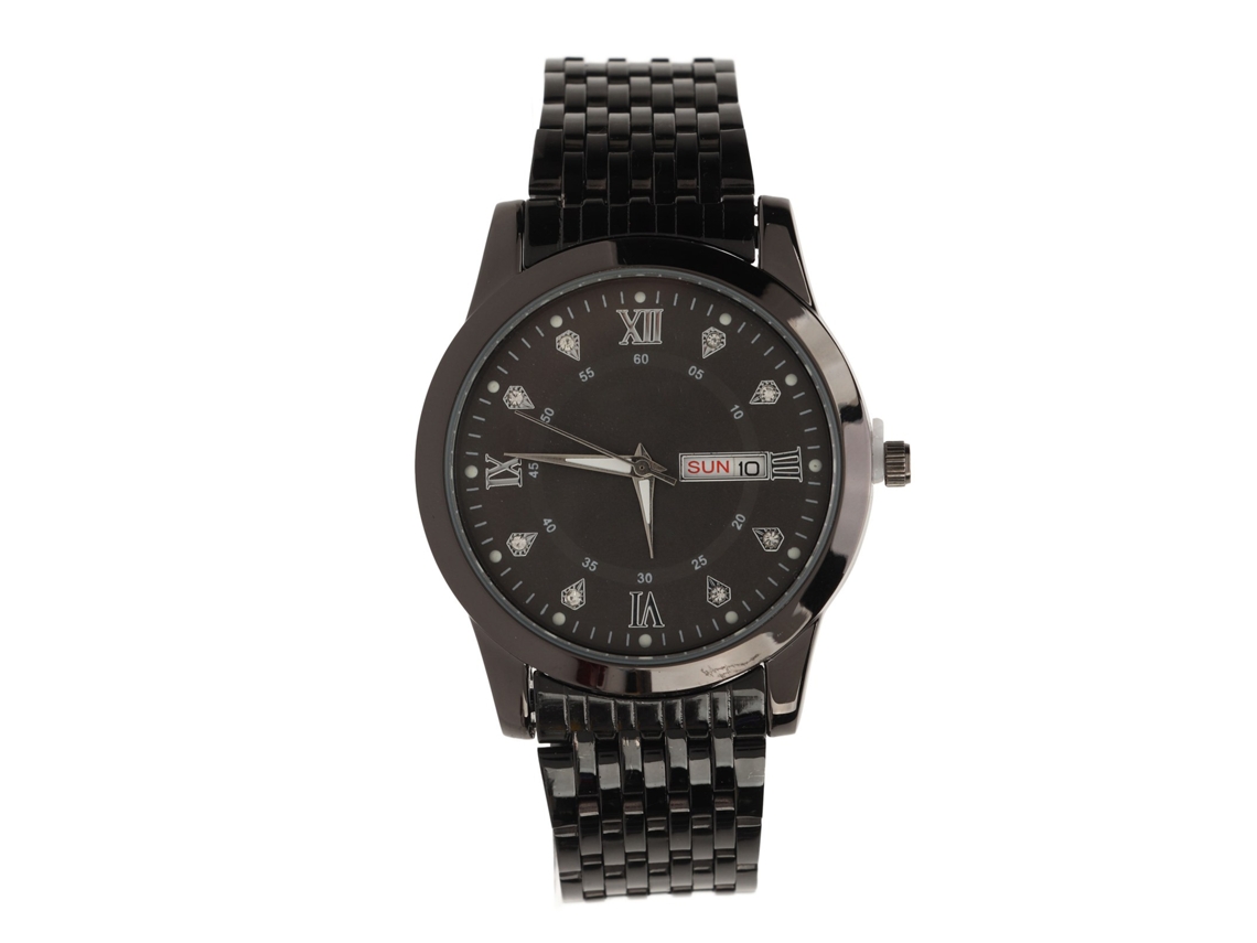 Reloj Hombre Cuarzo Día Fecha Impermeable Lujo Casual Luminoso Moda Negra Con Correa De Aleación Para Negocios