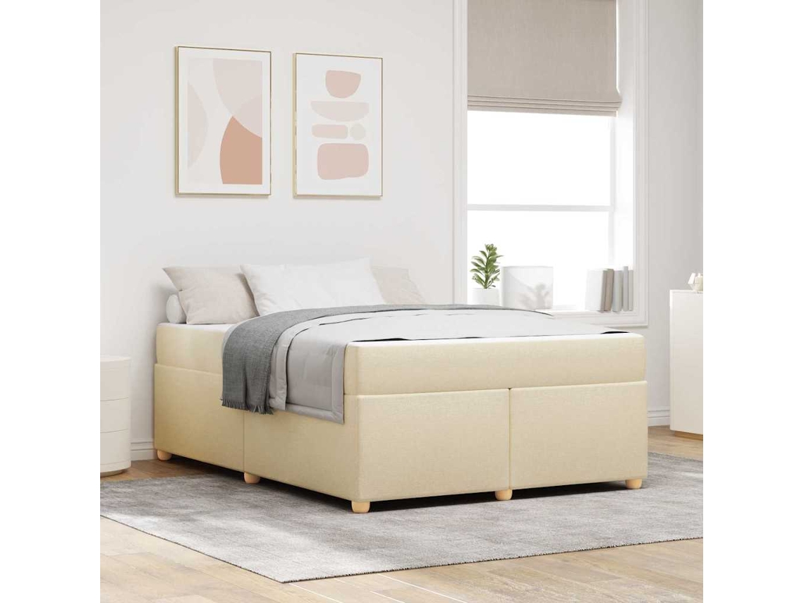 Vidaxl Estrutura Da Cama Com Colchão Creme 140 X 200 Cm Tecido