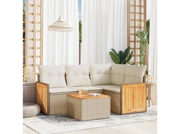 Vidaxl 5 Pcs Conjunto De Sofás P/ Jardim Com Almofadões Vime Pe Bege