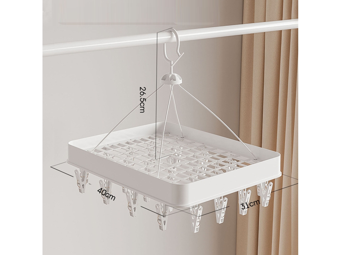 Rack Plegable de Secado Con 24 Ganchos para Meias, Toalhas Y Roupas Íntimas Blanco