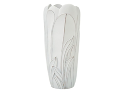 Vaso Gardy De 69 Cm Em Poliresina - Vaso Decorativo Sinuoso Branco Com Decorações Em Relevo Para Uso Interno E Externo.