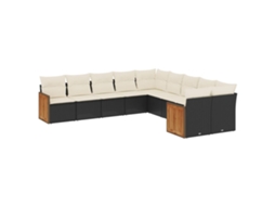 Conjunto de 10 Sofás de Jardim com Almofadões Vime Pe Preto MAISON EXCLUSIVE