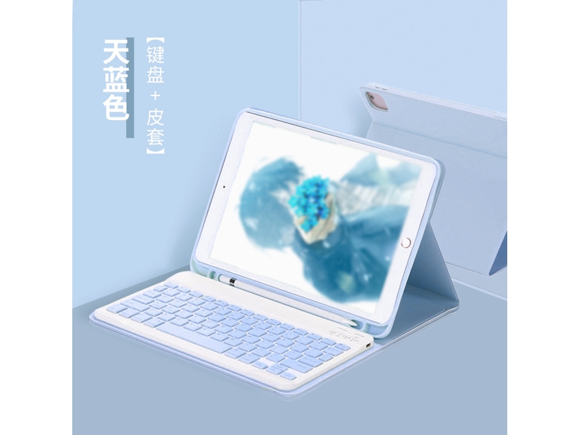 Capa Com Teclado Bluetooth Em Couro Compatível Com Ipad Mini 68,3", Magnética, Cor Azul Celeste