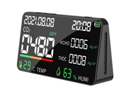Detector De Qualidade Do Ar Multifuncional Co2 Tvoc Hcho Com Tela Led E Níveis De Qualidade (preto)