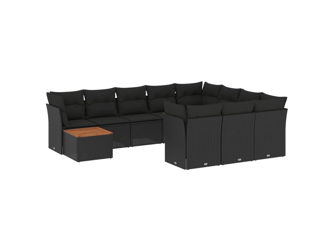 Conjunto de 11 Sofás de Jardim com Almofadões Vime Pe Preto MAISON EXCLUSIVE