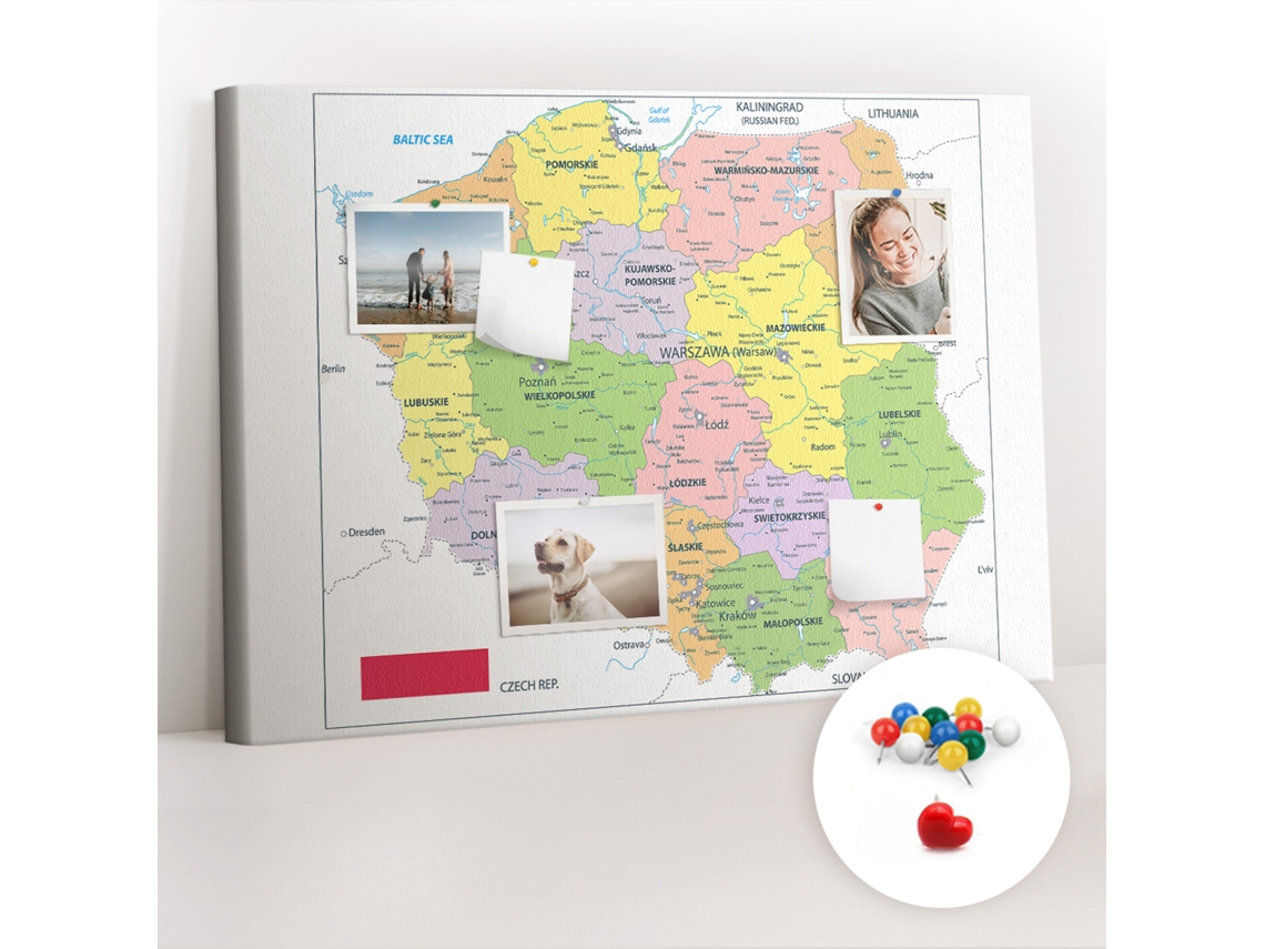 Quadro De Cortiça Com Impressão Mapa Da Polónia Para A Sala De Estar Espelharte (70x100 Cm)