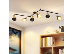 Nettlife Candeeiro De Teto Com Focos Vintage E14 Interior Preto Ajustável 350° Industrial 6 Luzes Redondas, 25 W, Para Sala, Quarto