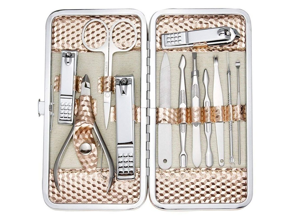 Kit de Cuidado de Unhas Profissional com Estojo de Viagem (dourado Rosa)