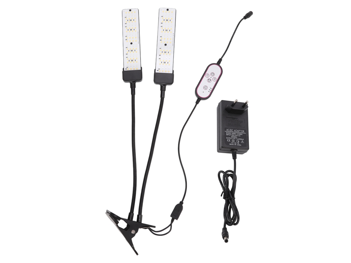 Lâmpada de Crescimento de Plantas de Doble Cabeça com Timer Clip On Espectro Completo para Cultivo Indoor | S/MARCA