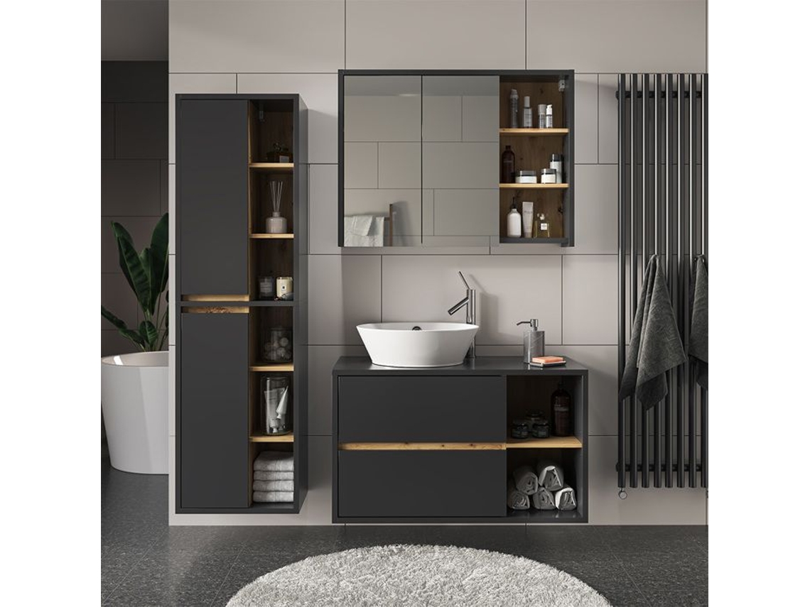 Móvel de arrumação para casa de banho Vicco Viola, antracite, 50 x 170 cm com portas e compartimentos abertos