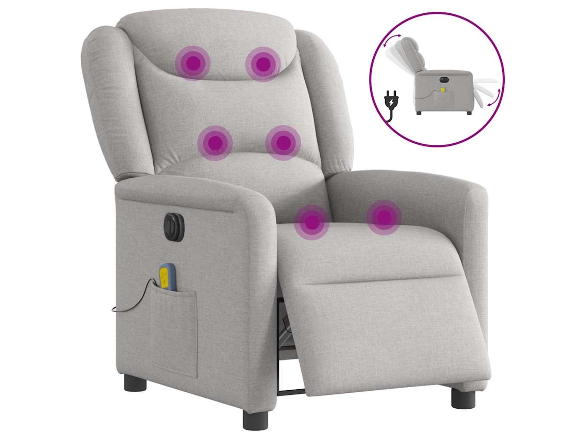 Vidaxl Poltrona Massagens Reclinável Elétrica Tecido Cinzento-nublado