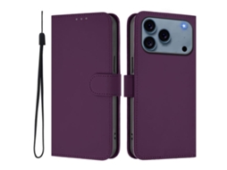 Capa De Couro Sintético Para Iphone 17 Pro - Toque Suave - Cor Sólida - Com Cordão