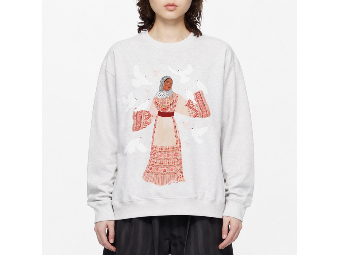 Rockinstone Palestine Thobe White Doves White Sweatshirt Unique Designer Style