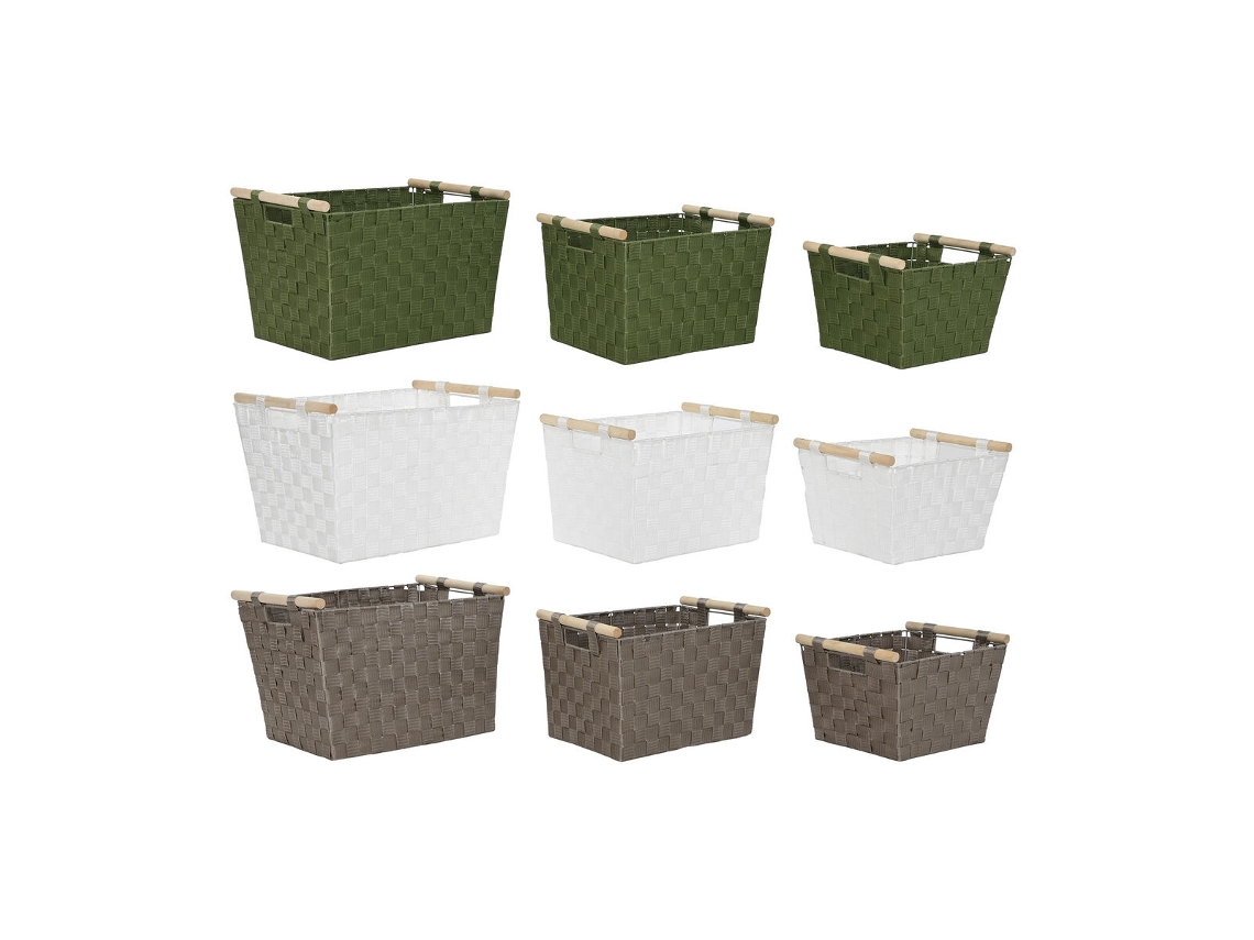 Jogo De Cesta Home Esprit Verde Cinza Creme Madeira Polipropileno (3 Unidades) (3 Peças)