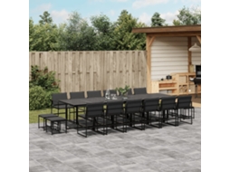 Vidaxl 17 Pcs Conj. De Jantar P/ Jardim C/ Almofadões Textilene Preto