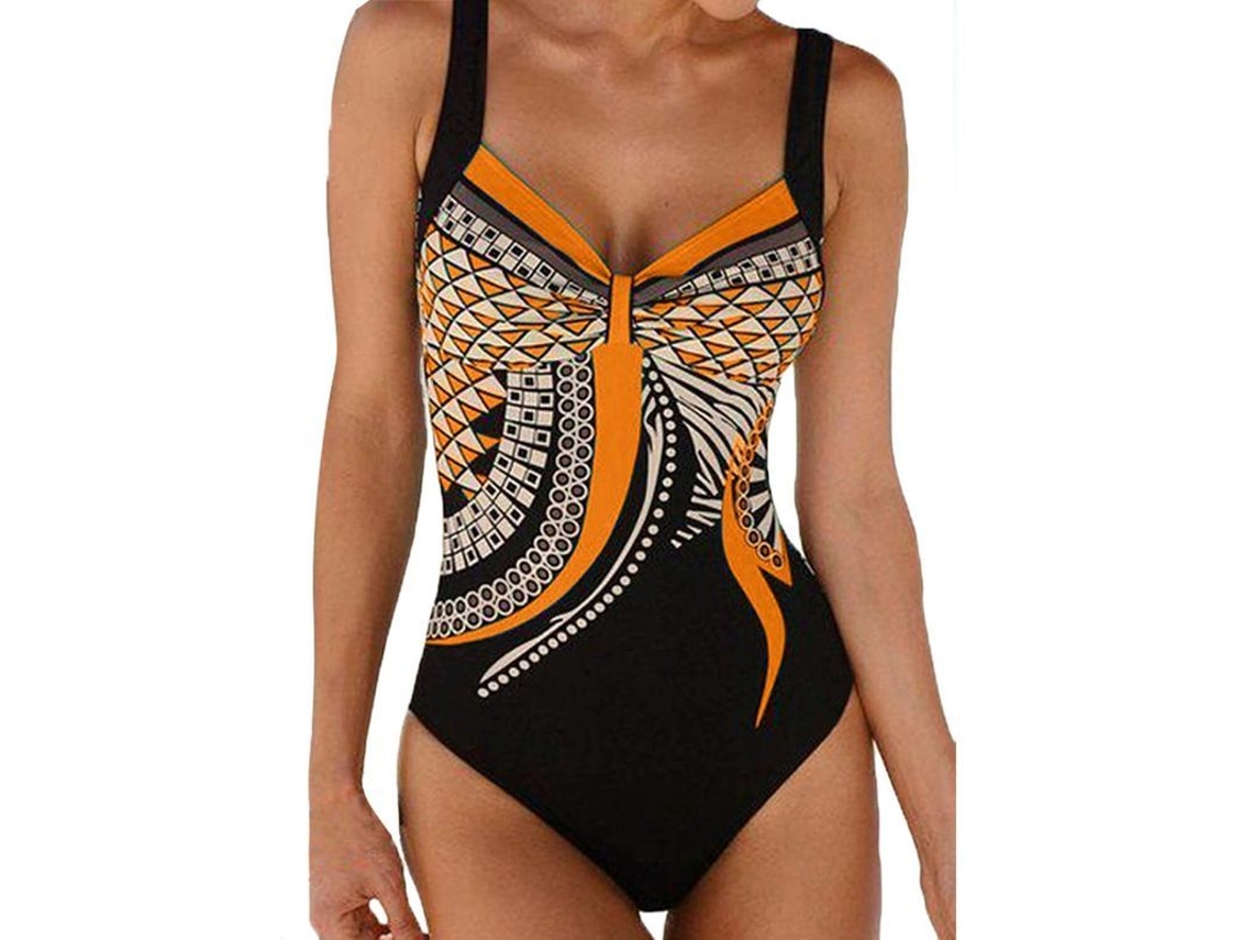 Traje de Banho para Mulher Monokini Boho Controle Abdominal Estampado Tribal Tamanho L/uk16 18