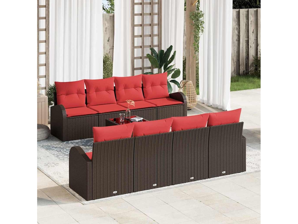 Vidaxl Conjunto De Sofás 9 Unid. 6-número De Lugares Marrom E Vermelho