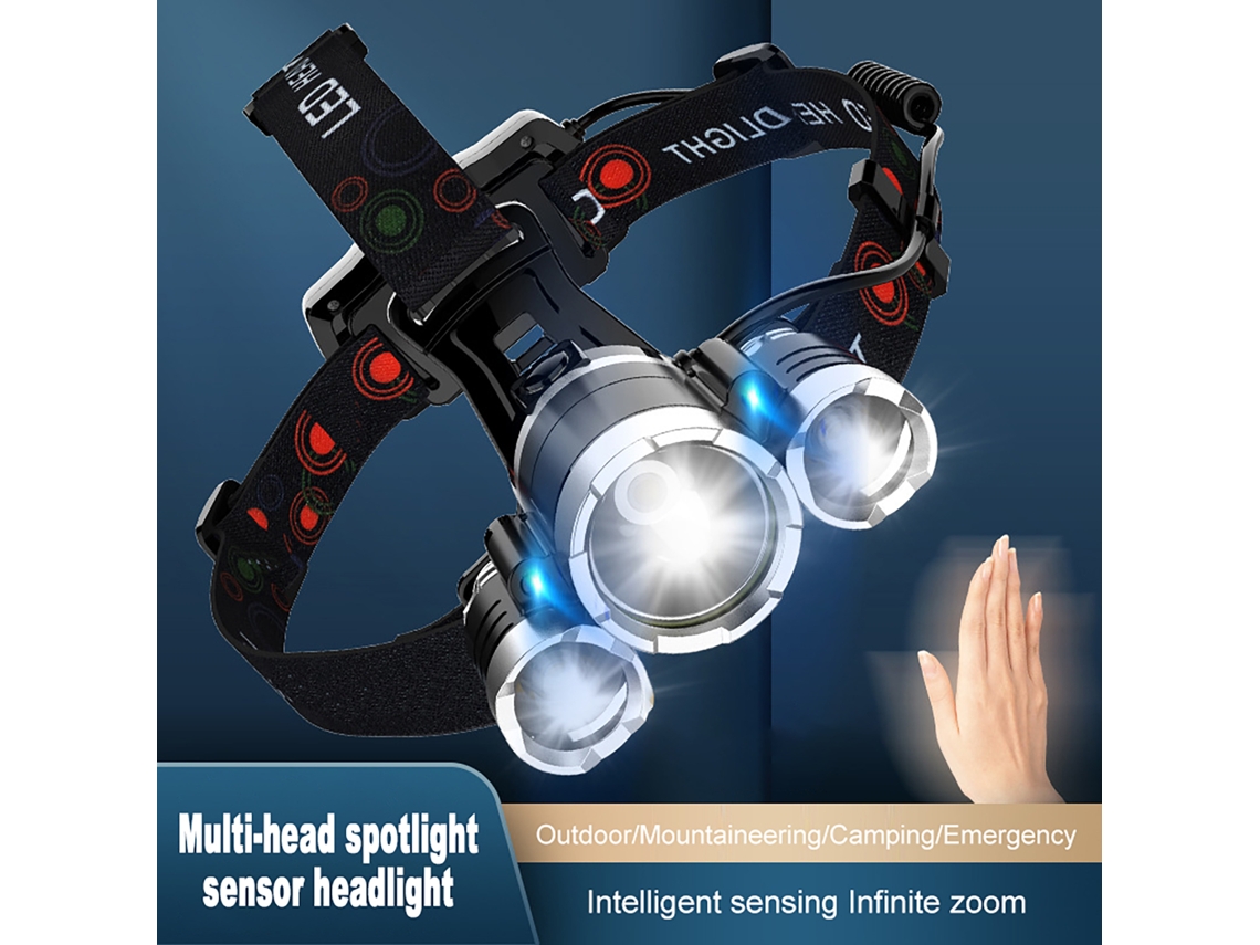 Lanterna de Cabeça Usb T6 Indução 3led