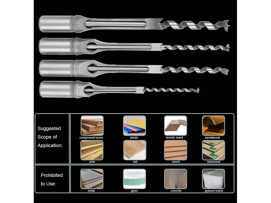 Peças De Brocas Para Furos Quadrados 1/4 5/16 3/8 1/2 Pontas De Entalhe Para Madeira Ferramentas Manuais Para Perfuração De Madeira Slowmoose