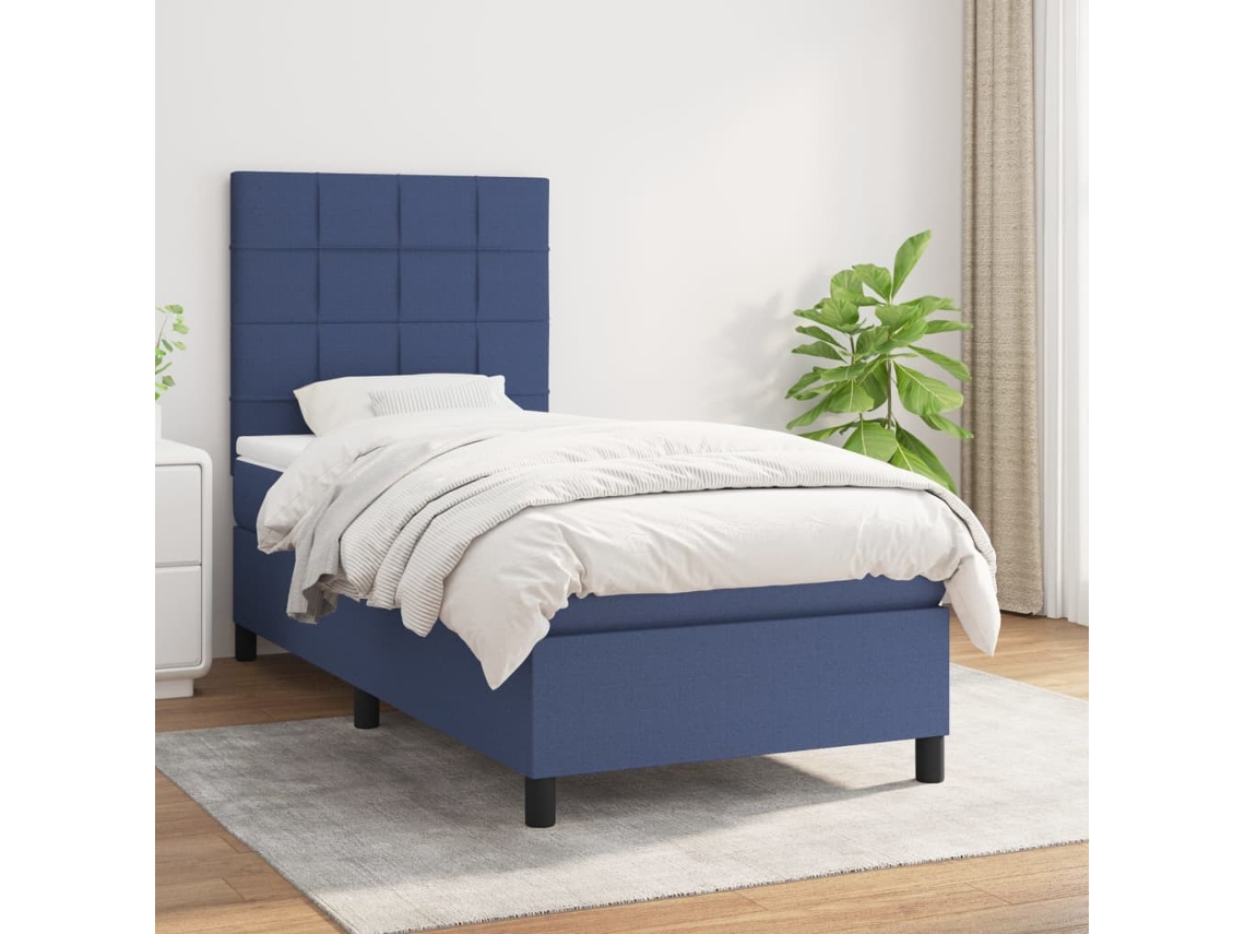Cama De Solteiro | Camas Para Quarto | Cama Com Molas/colchão 80x200 Cm Tecido Azul