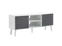 Suporte De Tv Até 50 Polegadas Com 2 Gavetas De Tecido E Prateleiras Em Branco E Cinza, 110x29x46,5 Cm