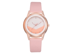 Relógio de Pulso Feminino Disu Strass Quartzo Pulseira Couro Pu Casual Rosa