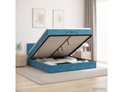 Vidaxl Cama Ottoman Com Colchão Azul Escuro 200 X 200 Cm Veludo